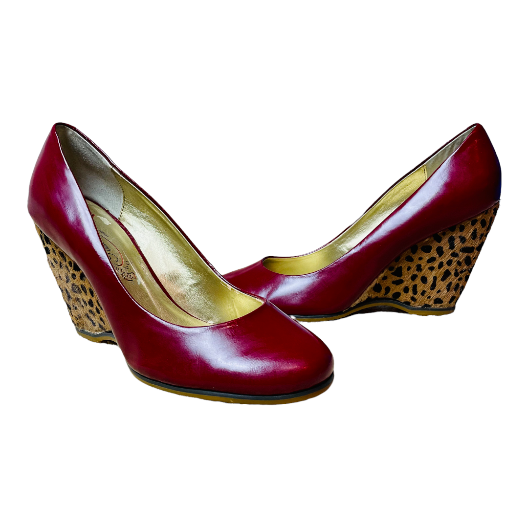 Poetic License Endearing Red Patent Leather Calf Hair Wedge Sz 7.5